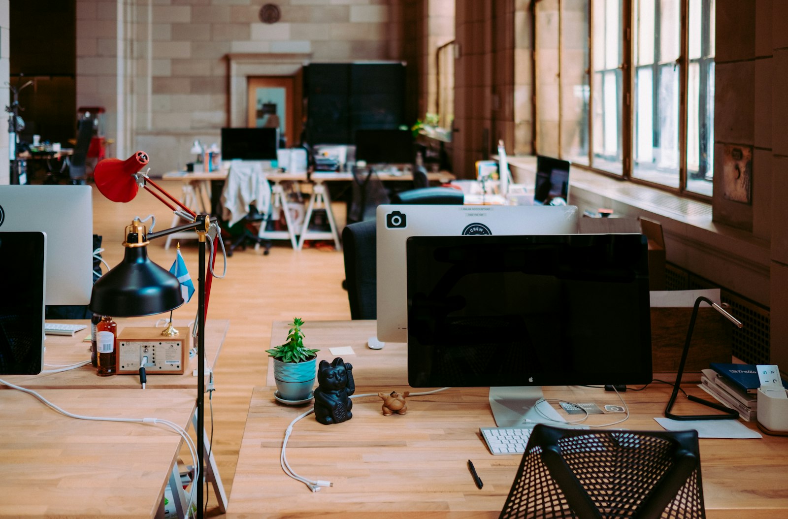 Computer workstations in a shared office